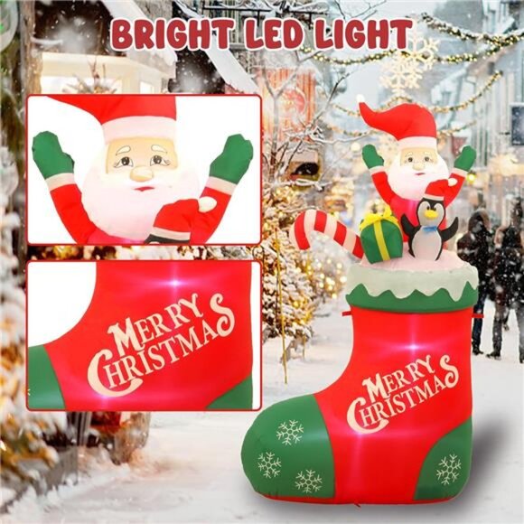 6FT Christmas Inflatables Outdoor Decorations, Inflatable Santa and Penguin - Picture 5 of 7